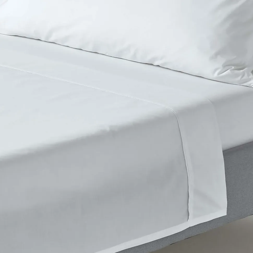 Drap plat uni 100 % coton égyptien 200 fils blanc, 178x255 cm - HOMESCAPES