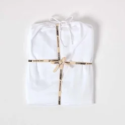 Drap plat uni en coton égyptien bio 400 fils blanc, 270x300 cm - HOMESCAPES