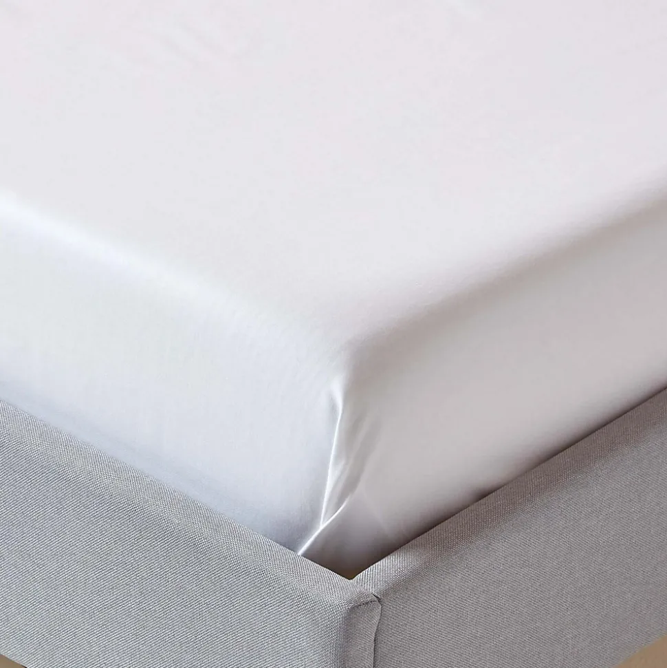 Drap plat uni en coton égyptien bio 400 fils blanc, 180x290 cm - HOMESCAPES