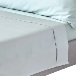 Drap plat uni en coton égyptien bio 400 fils bleu givré, 275x275 cm - HOMESCAPES