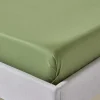 Drap plat uni en coton égyptien bio 400 fils vert mousse, 180x290 cm - HOMESCAPES