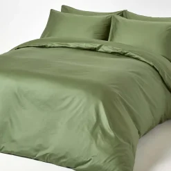 Drap plat uni en coton égyptien bio 400 fils vert mousse, 240x300 cm - HOMESCAPES