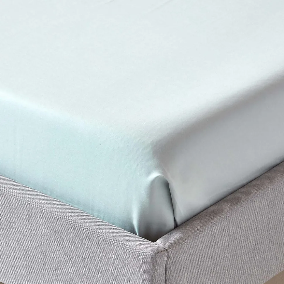 Drap plat uni en coton égyptien bio 400 fils bleu givré, 178x255 cm - HOMESCAPES