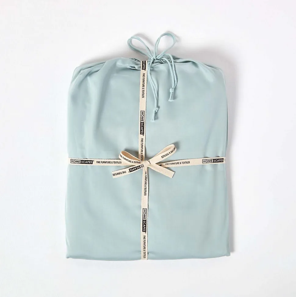 Drap plat uni en coton égyptien bio 400 fils bleu givré, 178x255 cm - HOMESCAPES