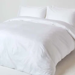 Drap plat uni en coton égyptien bio 400 fils blanc, 240x300 cm - HOMESCAPES