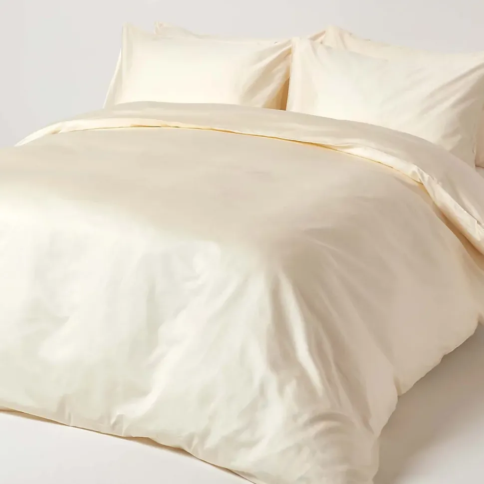 Drap plat uni en coton égyptien bio 400 fils ècru, 180x290 cm - HOMESCAPES