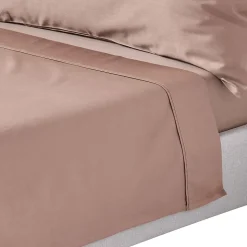 Drap plat uni en coton égyptien bio 400 fils marron, 230x255 cm - HOMESCAPES