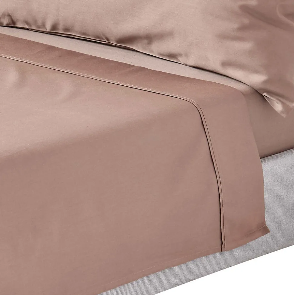 Drap plat uni en coton égyptien bio 400 fils marron, 270x300 cm - HOMESCAPES