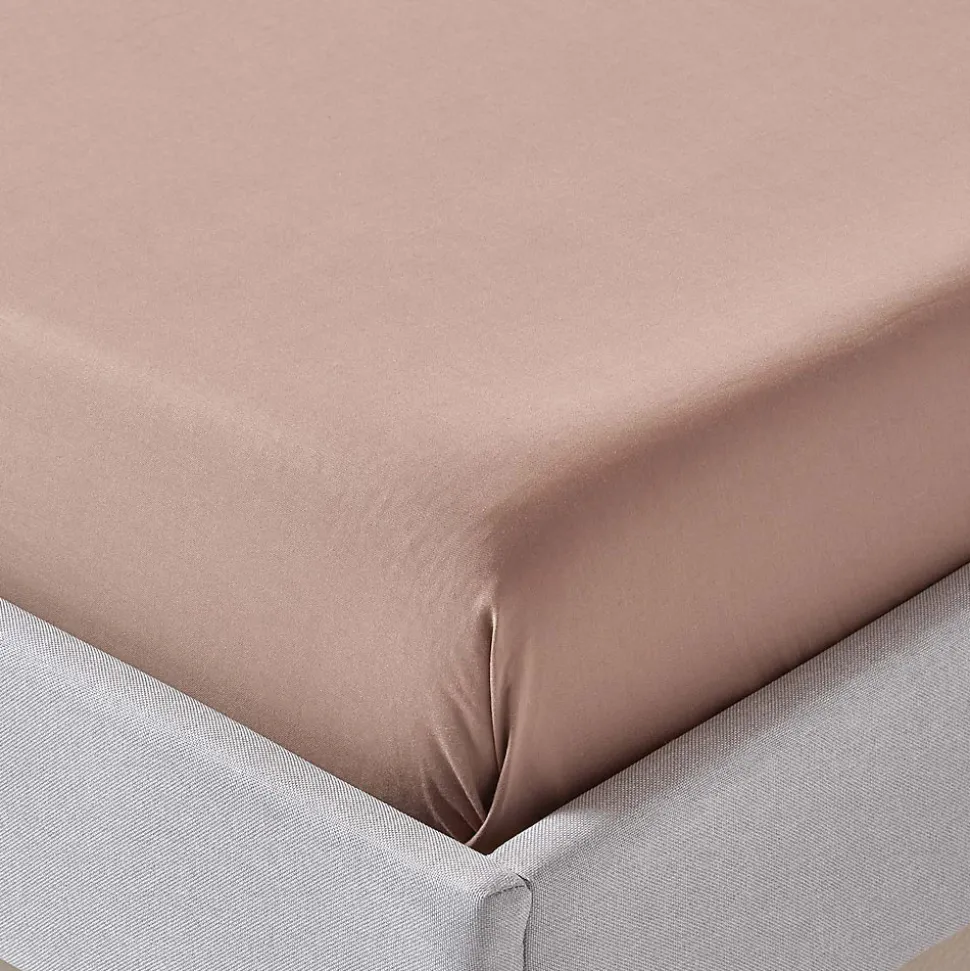 Drap plat uni en coton égyptien bio 400 fils marron, 270x300 cm - HOMESCAPES