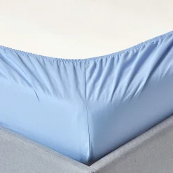 Drap-housse bleu 100% coton égyptien 200 fils 90 x 190 cm - HOMESCAPES