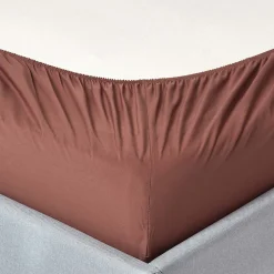 Drap-housse chocolat 100% coton égyptien 200 fils 140 x 200 cm - HOMESCAPES