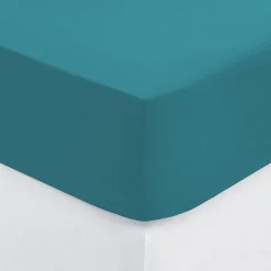 Drap-housse en coton - bleu canard - bonnet H30cm - 140x190 cm - Atmosphera