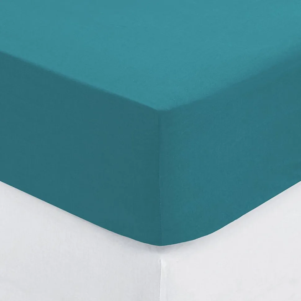 Drap-housse en coton - bleu canard - bonnet H30cm - 140x190 cm - Atmosphera