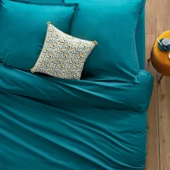 Drap-housse en coton - bleu canard - bonnet H30cm - 140x190 cm - Atmosphera