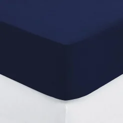 Drap-housse en coton - bleu encre - bonnet H30cm - 90x190 cm - Atmosphera