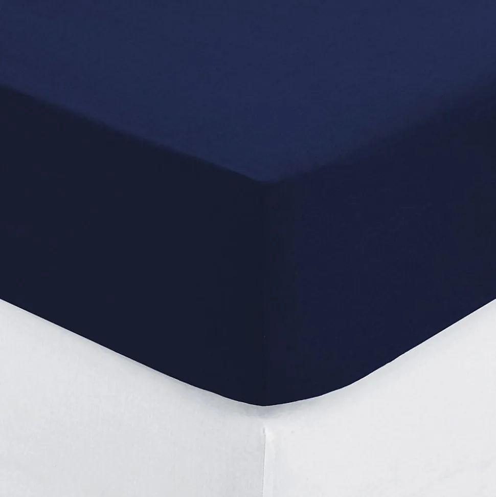 Drap-housse en coton - bleu encre - bonnet H30cm - 90x190 cm - Atmosphera