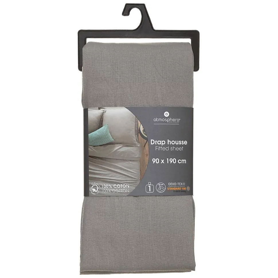 Drap-housse en coton - gris - bonnet H30cm - 90x190 cm - Atmosphera
