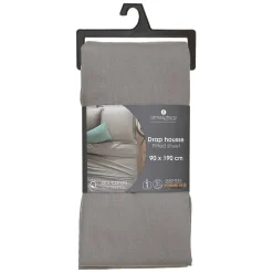 Drap-housse en coton - gris - bonnet H30cm - 90x190 cm - Atmosphera