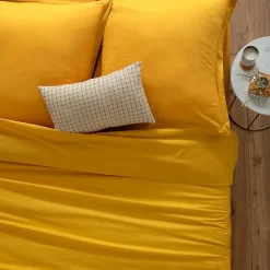 Drap-housse en coton - jaune moutarde - bonnet H30cm - 160x200 cm - Atmosphera