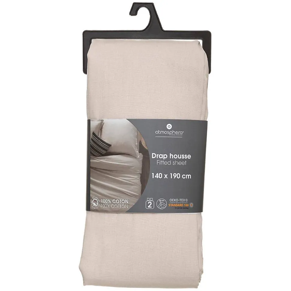 Drap-housse en coton - lin - bonnet H30cm - 140x190 cm - Atmosphera