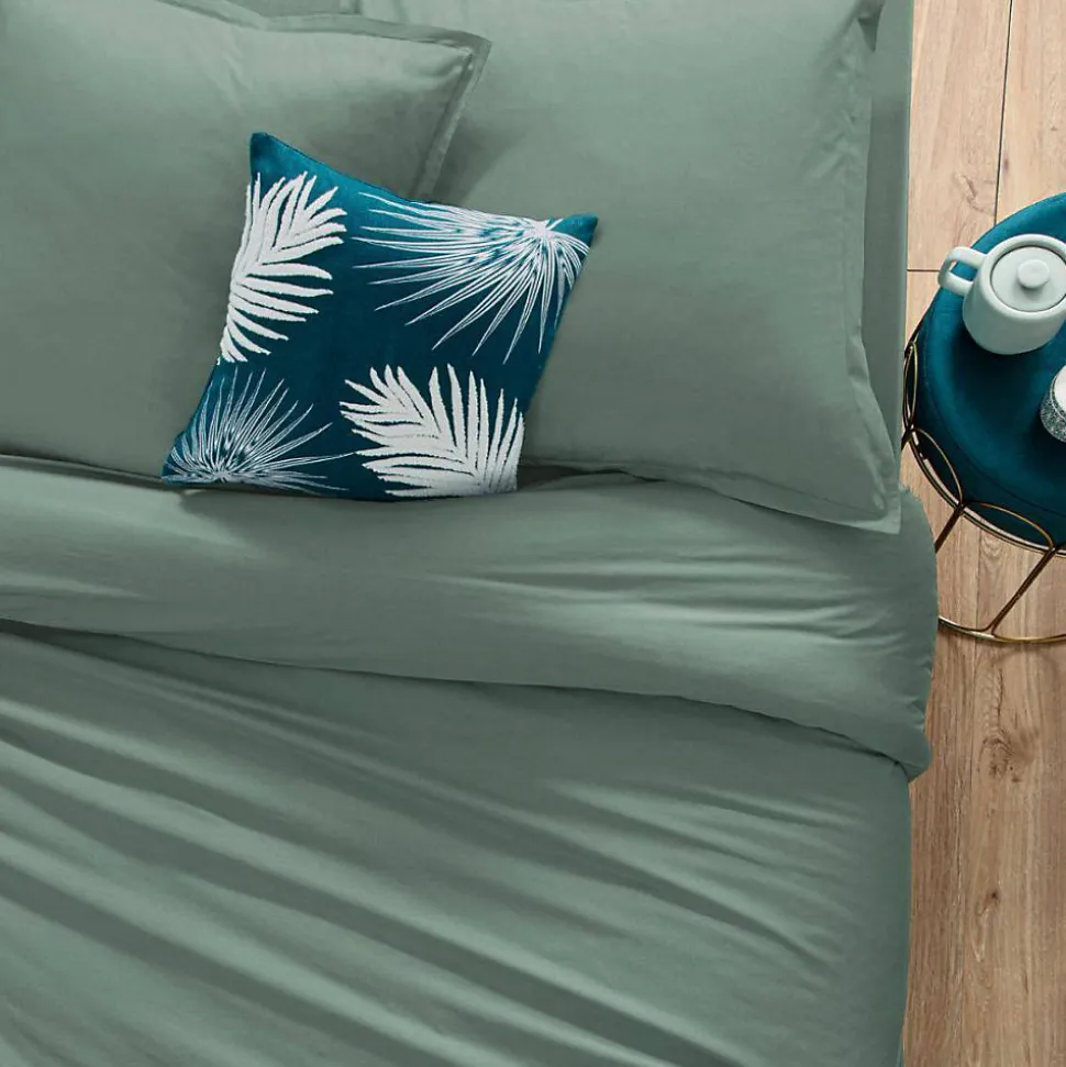 Drap-housse en coton - vert céladon - bonnet H30cm - 140x190 cm - Atmosphera