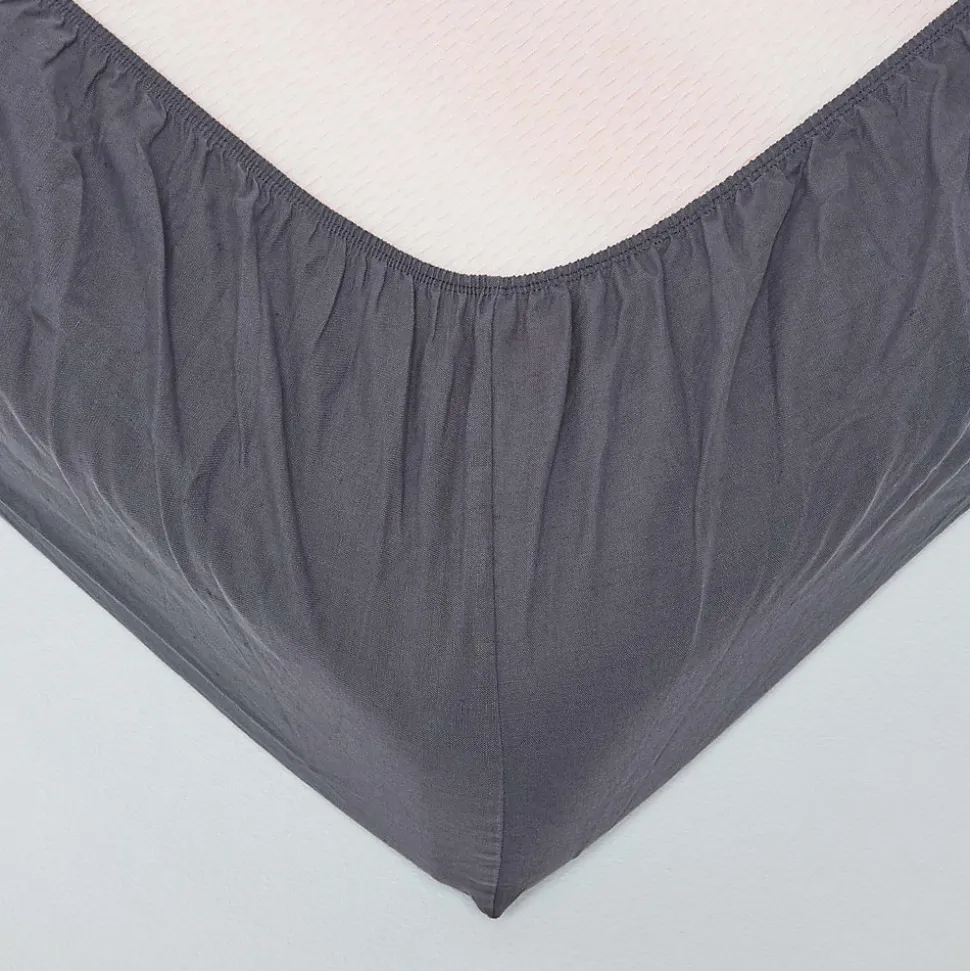 Drap-housse en lin lavé gris - 180 x 200 cm - HOMESCAPES