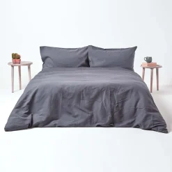 Drap-housse en lin lavé gris - 180 x 200 cm - HOMESCAPES