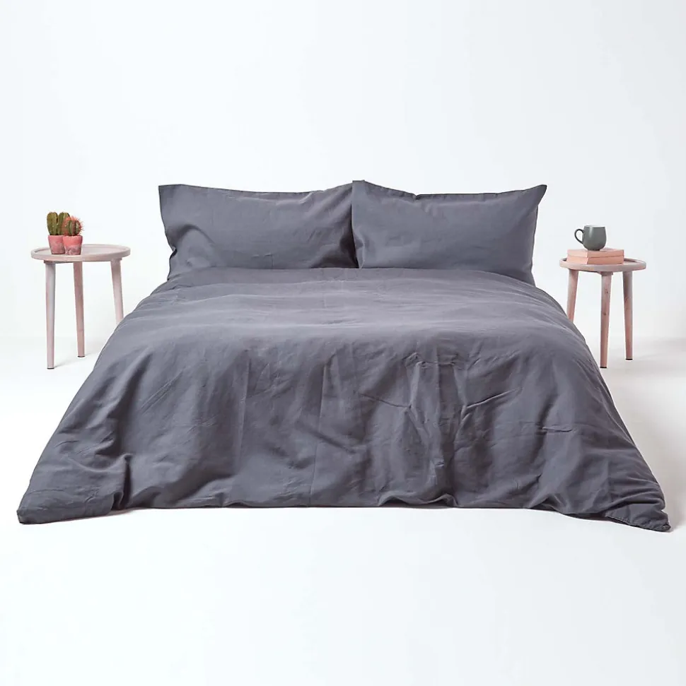 Drap-housse en lin lavé gris - 180 x 200 cm - HOMESCAPES