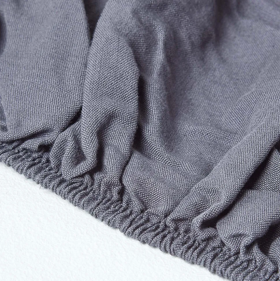 Drap-housse en lin lavé gris - 180 x 200 cm - HOMESCAPES