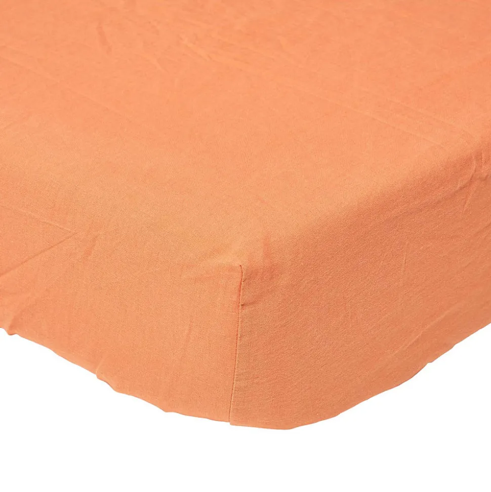Drap-housse en lin lavé orange - 90 x 190 cm - HOMESCAPES