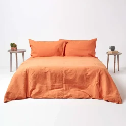 Drap-housse en lin lavé orange - 90 x 190 cm - HOMESCAPES