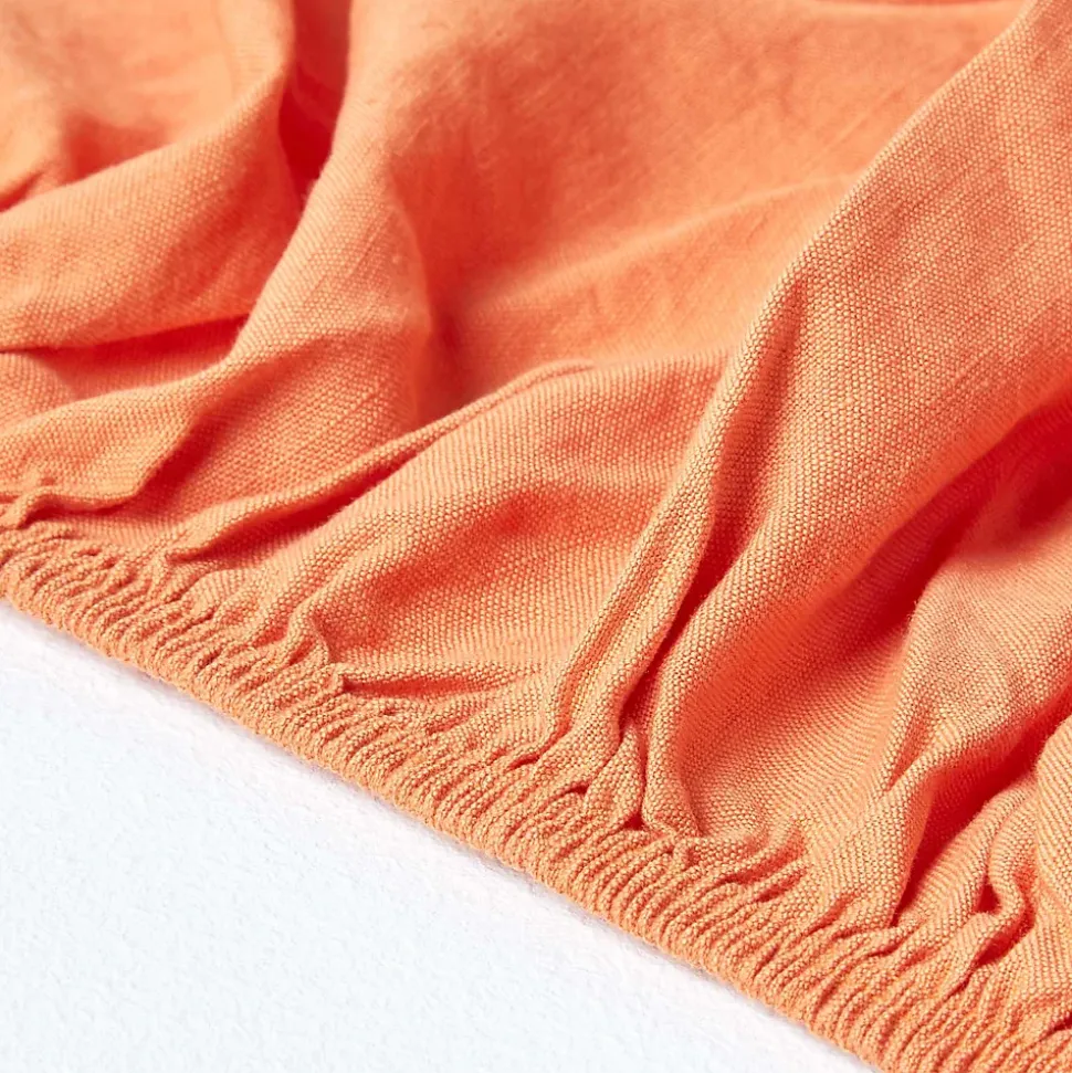 Drap-housse grand bonnet en lin lavé orange - 140 x 190 cm - HOMESCAPES