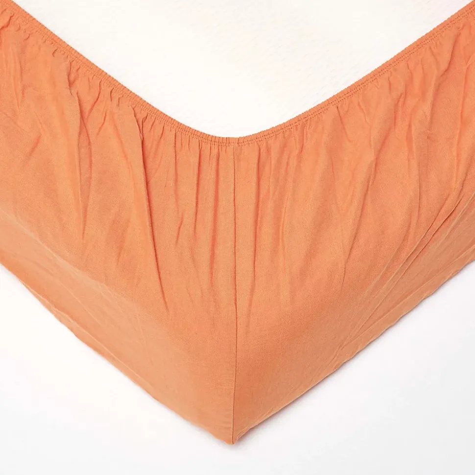 Drap-housse grand bonnet en lin lavé orange - 140 x 190 cm - HOMESCAPES
