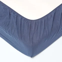 Drap-housse grand bonnet en lin lavé bleu marine - 140 x 190 cm - HOMESCAPES