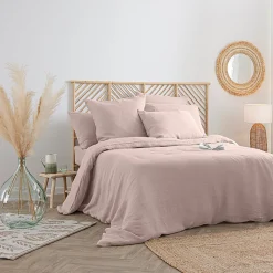 Drap-housse Linah - rose - lin lavé 140x190 cm - Atmosphera