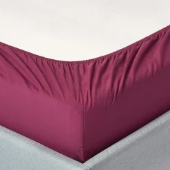 Drap-housse prune 100% coton égyptien 200 fils 90 x 190 cm - HOMESCAPES