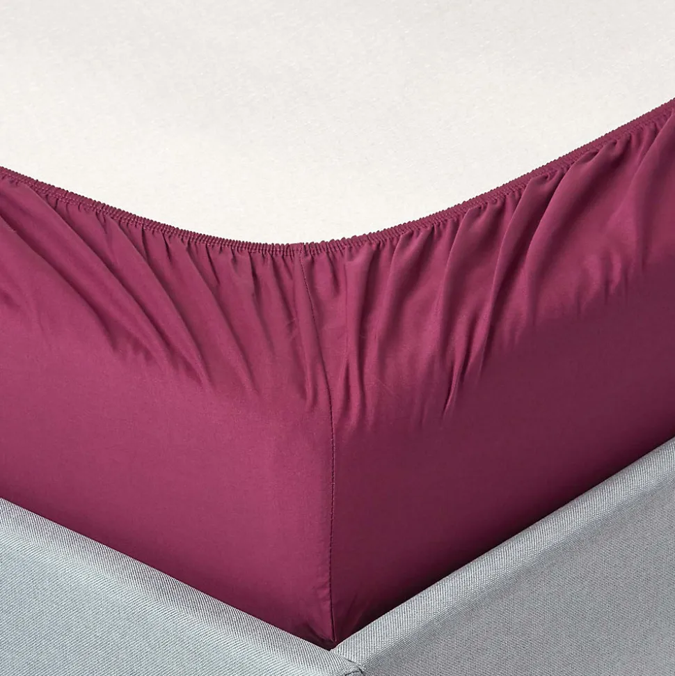 Drap-housse prune 100% coton égyptien 200 fils 90 x 190 cm - HOMESCAPES
