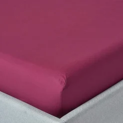 Drap-housse prune 100% coton égyptien 200 fils 90 x 190 cm - HOMESCAPES