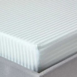 Drap-housse rayé 140 x 190 cm 100% coton égyptien 330 fils coloris bleu - HOMESCAPES