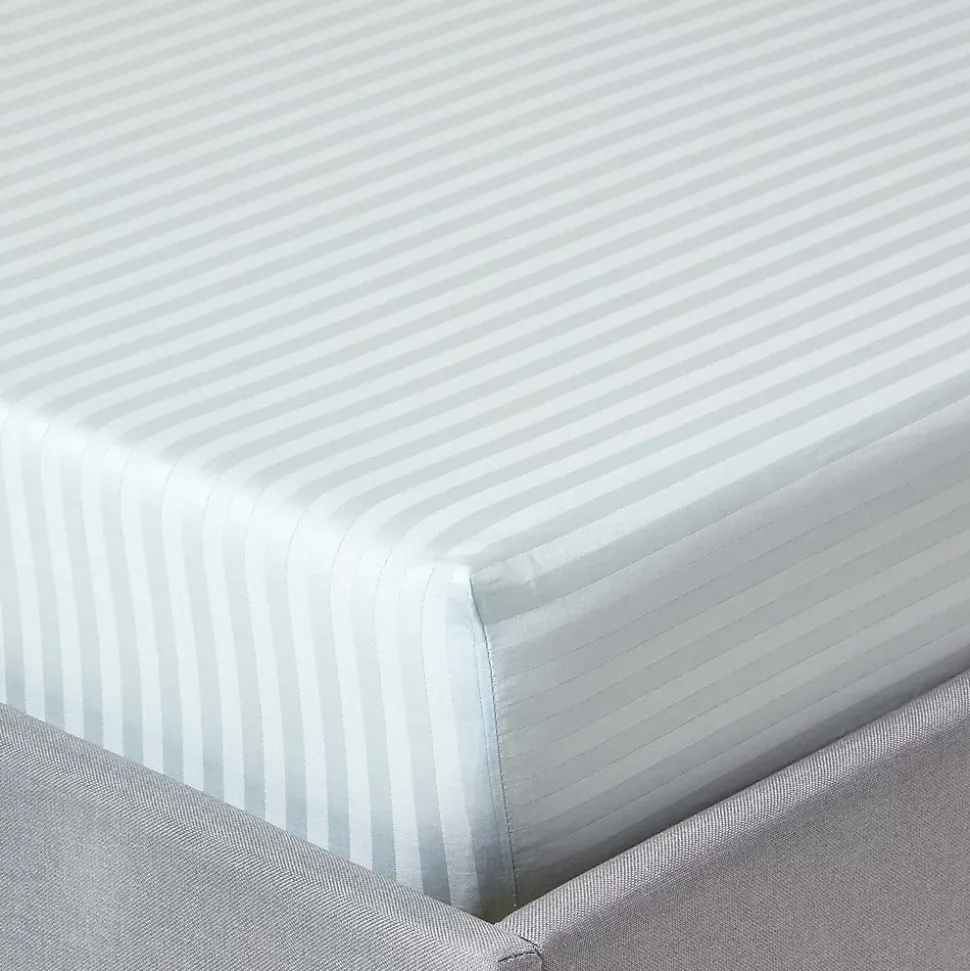 Drap-housse rayé 140 x 190 cm 100% coton égyptien 330 fils coloris bleu - HOMESCAPES