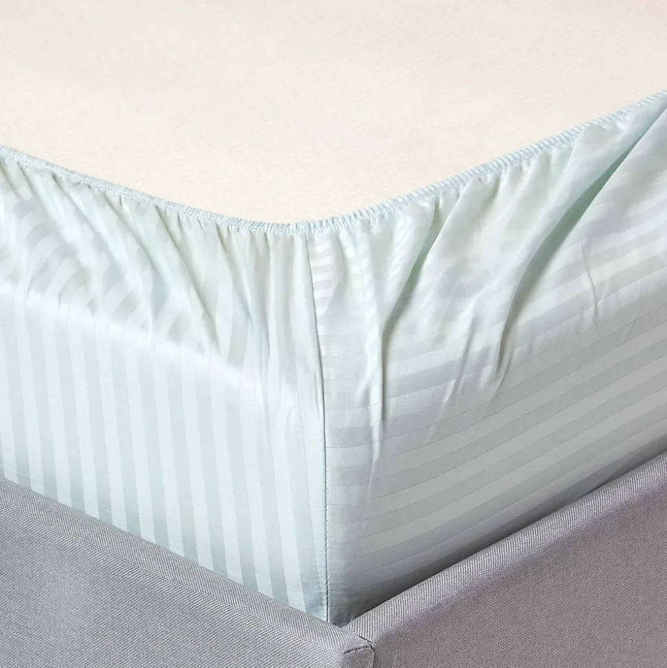 Drap-housse rayé 140 x 190 cm 100% coton égyptien 330 fils coloris bleu - HOMESCAPES