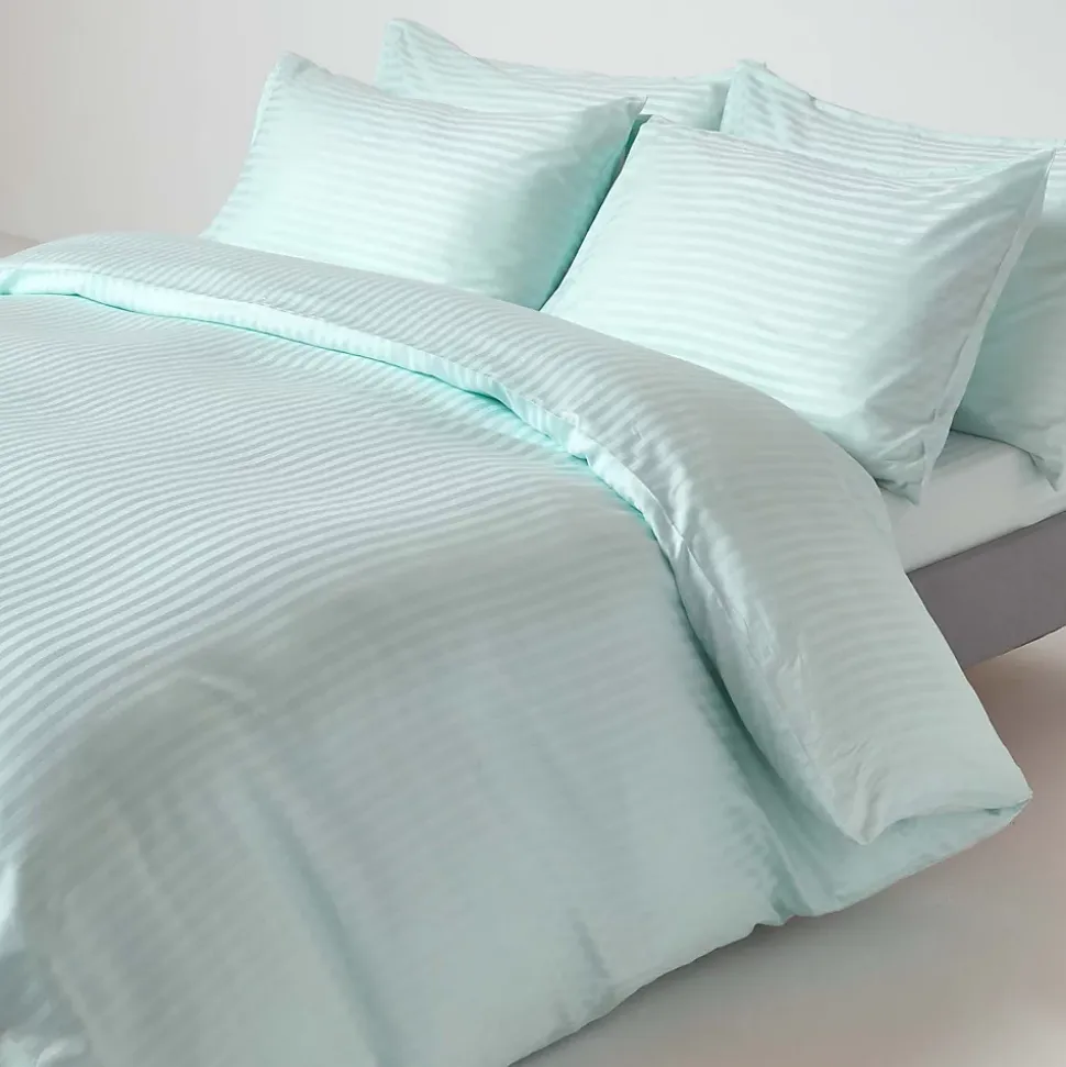 Drap-housse rayé 140 x 190 cm 100% coton égyptien 330 fils coloris bleu - HOMESCAPES