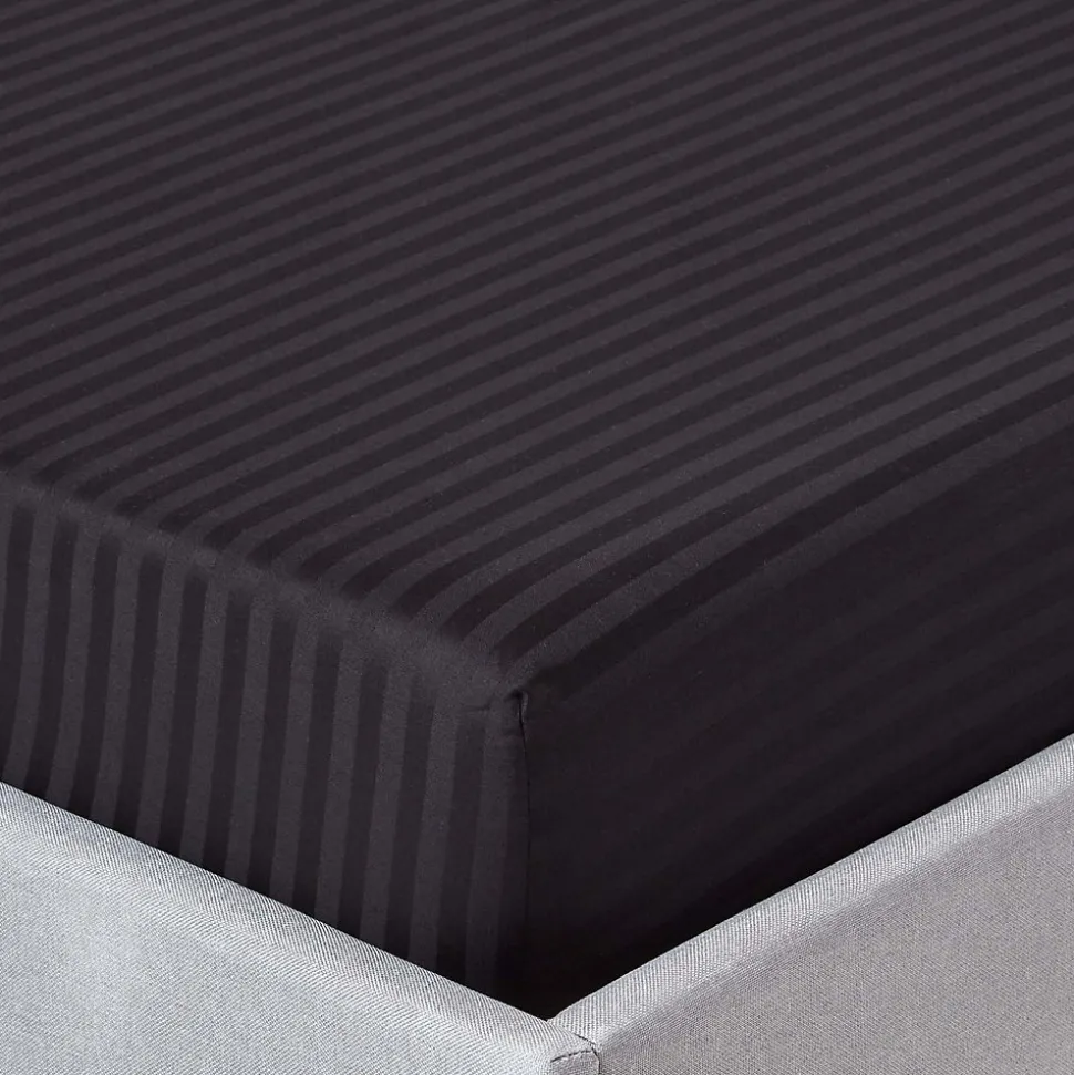 Drap-housse rayé 180 x 200 cm 100% coton égyptien 330 fils coloris noir - HOMESCAPES