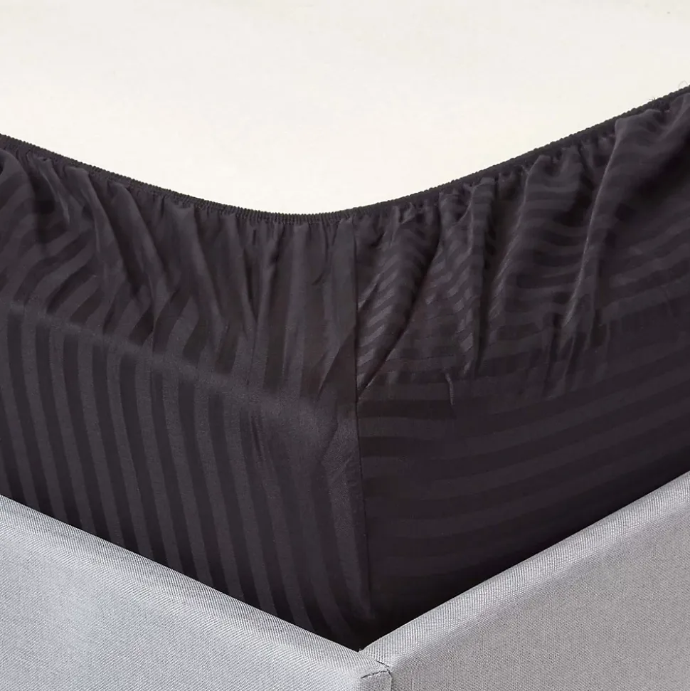Drap-housse rayé 180 x 200 cm 100% coton égyptien 330 fils coloris noir - HOMESCAPES