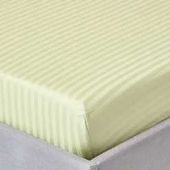 Drap-housse rayé 140 x 200 cm 100% coton égyptien 330 fils coloris vert sauge - HOMESCAPES