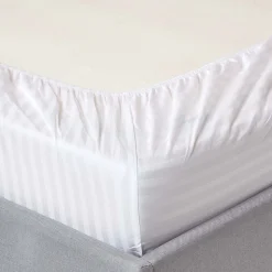 Drap-housse rayé 160 x 200 cm 100% coton égyptien 330 fils coloris blanc - HOMESCAPES