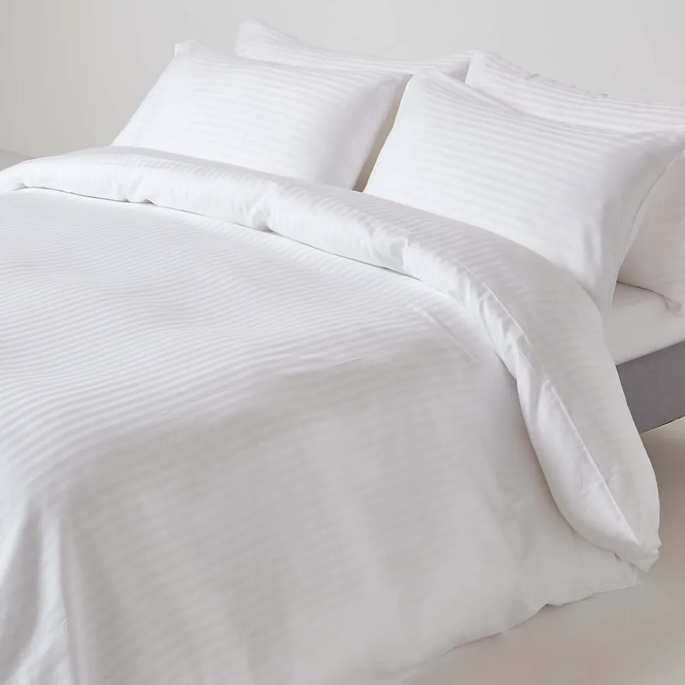 Drap-housse rayé 160 x 200 cm 100% coton égyptien 330 fils coloris blanc - HOMESCAPES