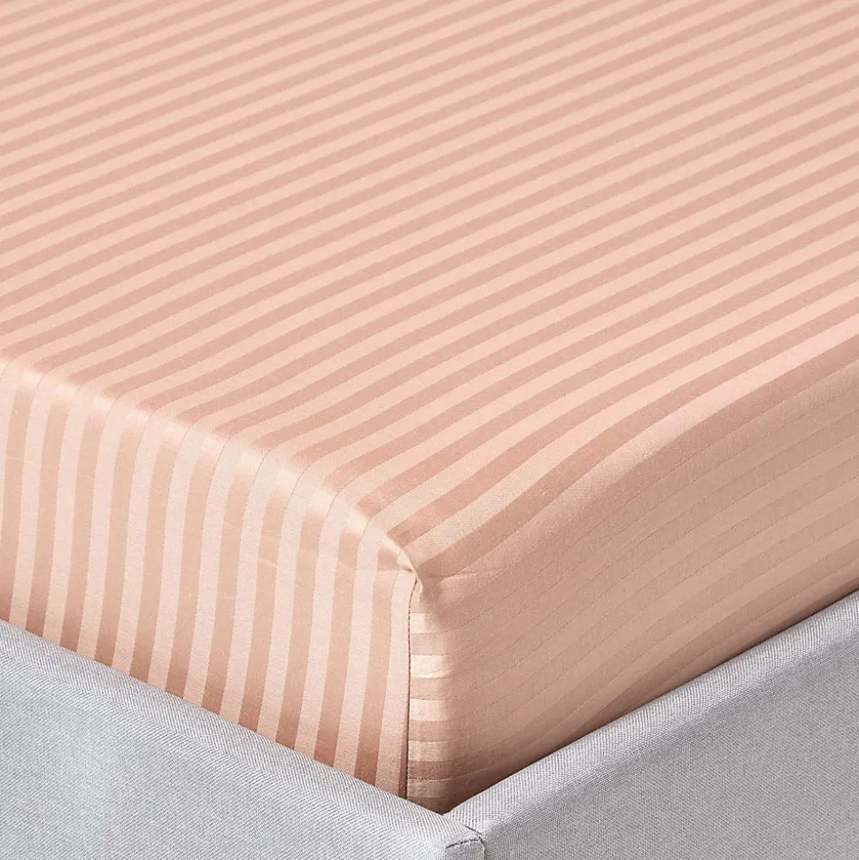 Drap-housse rayé 120 x 190 cm 100% coton égyptien 330 fils coloris taupe - HOMESCAPES