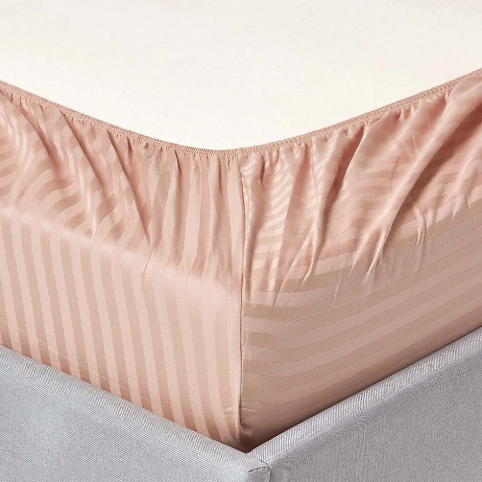 Drap-housse rayé 120 x 190 cm 100% coton égyptien 330 fils coloris taupe - HOMESCAPES