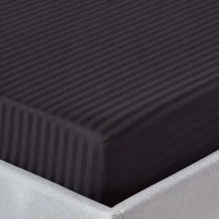 Drap-housse rayé 120 x 190 cm 100% coton égyptien 330 fils coloris noir - HOMESCAPES